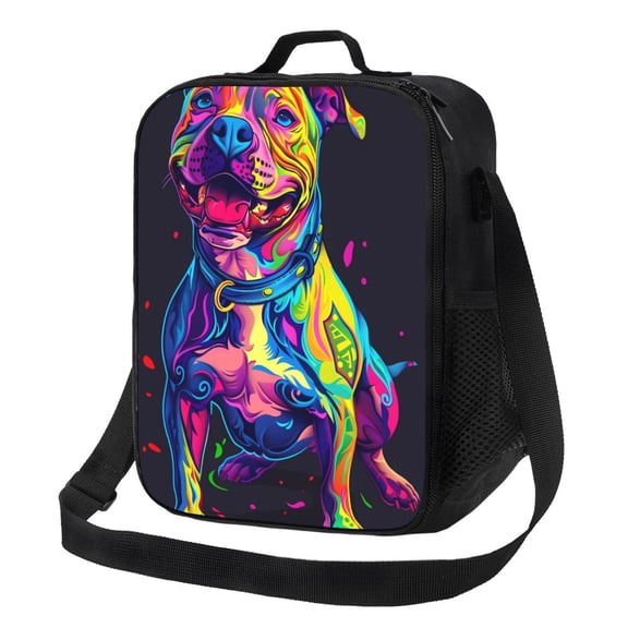 Rateoe Neon Pop Art Pitbull Lunch Bag Reusable Lunch Box with Shoulder Straps for Men Women Insulated Portable Lunchbox for adults Suitable for School Work Picnic