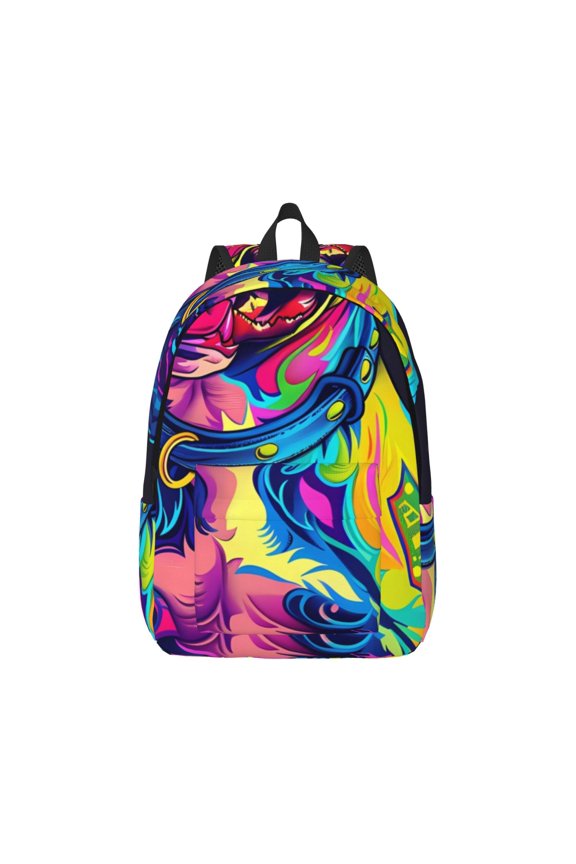 Neon Pop Art Pitbull Pattern Canvas College Laptop Backpack,Travel Daypack,Durable Rucksack Travel Notebook Bag School Backpack Book Bag for Men Women-Medium