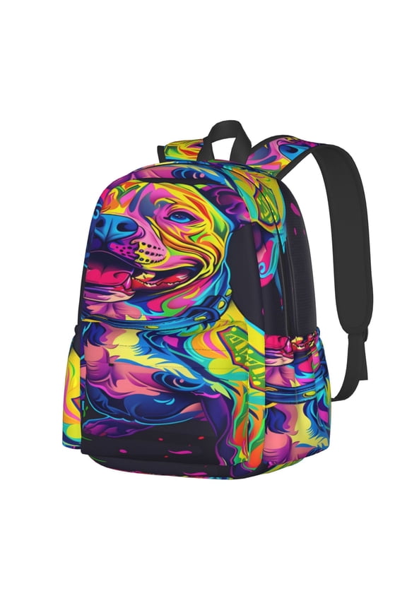 Neon Pop Art Pitbull Pattern Student Backpack,Backpack for School,Lightweight Bag,Travel Backpack,Outdoor Backpack,Large Capacity Backpack