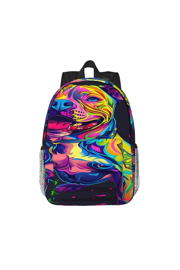 Neon Pop Art Pitbull Pattern Student Backpack Water-resistant Backpack 15-inch Laptop Backpack Lightweight Adjustable School Backpack