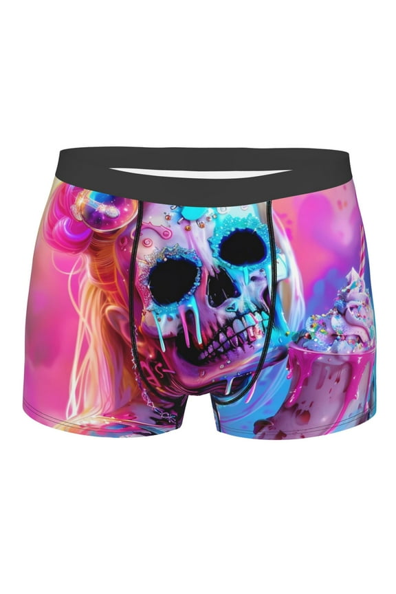 Neon Skull With Milkshake Mens Boxer Briefs Poly Spandex Performance Boxer Briefs Underwear Hem Boxer Briefs - Large