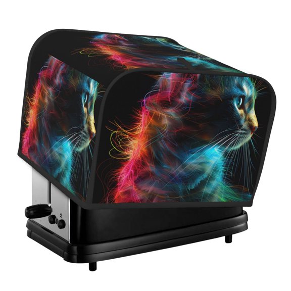 Rateoe Neon Spectrum Cat Portrait Pattern Toaster Covers 4 Slice Wide Slot,Bread Machine Cover,Bread Dust Cover & Fingerprint Protection,Appliance Covers