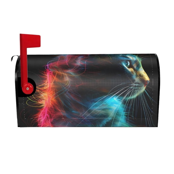 Rateoe Neon Spectrum Cat Portrait Printed Mailbox Covers - Easy to Install Fall, Winter, Spring, Summer Mailbox Cover - Weather and UV-Resistant Mailbox Decor - Mailbox Magnetic Covers-25.5x21 in