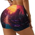 thumbnail image 1 of Rateoe Neon Sunset Cyberpunk Cityscape Printed Power Workout Shorts for Women Tummy Control Squat Proof Ribbed Thick Seamless Scrunch Active Short-Medium, 1 of 8