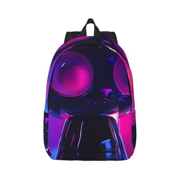 Rateoe Neon Toy Cat Reflections Pattern Canvas College Laptop Backpack,Travel Daypack,Durable Rucksack Travel Notebook Bag School Backpack Book Bag for Men Women-Small