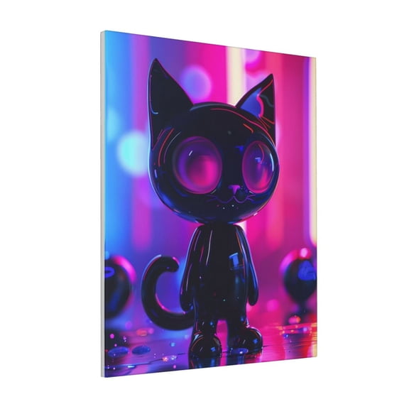 Rateoe Neon Toy Cat Reflections Pattern Decorative Picture – Unique Modern Wall Art, Ready-to-Hang Canvas Print for Home (Vertical)