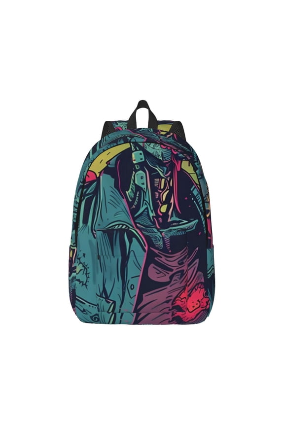 Neon Zombie Skull Pattern Canvas College Laptop Backpack,Travel Daypack,Durable Rucksack Travel Notebook Bag School Backpack Book Bag for Men Women-Small