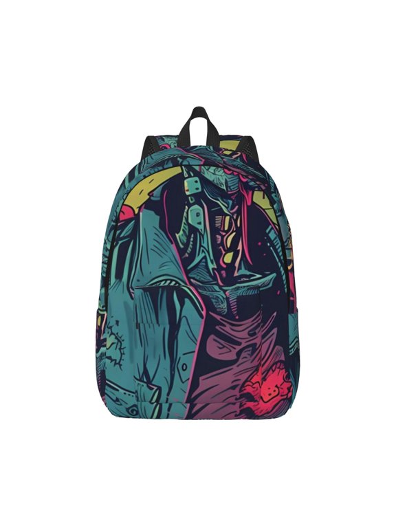 Neon Zombie Skull Pattern Canvas College Laptop Backpack,Travel Daypack,Durable Rucksack Travel Notebook Bag School Backpack Book Bag for Men Women-Small