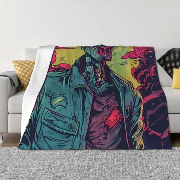 Rateoe Neon Zombie Skull Pattern Flannel Throw Blanket, Ultra-soft Blanket for Bed, Couch, Car, Hypoallergenic Anti-pilling blanket-80"x60"(Horizontal)
