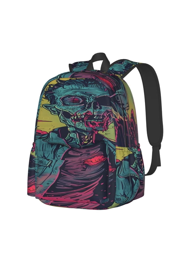 Neon Zombie Skull Pattern Student Backpack,Backpack for School,Lightweight Bag,Travel Backpack,Outdoor Backpack,Large Capacity Backpack