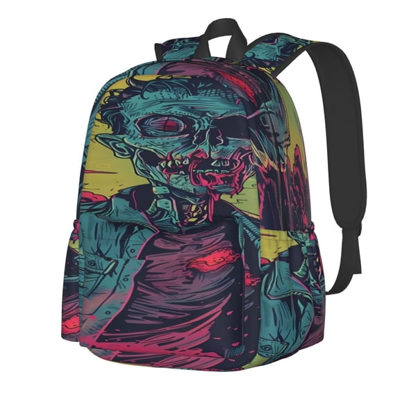 Rateoe Neon Zombie Skull Pattern Student Backpack,Backpack for School,Lightweight Bag,Travel Backpack,Outdoor Backpack,Large Capacity Backpack