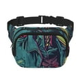 thumbnail image 1 of Rateoe Neon Zombie Skull Print Fanny Pack Belt Bag for Women and Men, Square Double-Layer Waterproof Waist Pack with Adjustable Strap for Hiking, Jogging, Cycling, 1 of 9