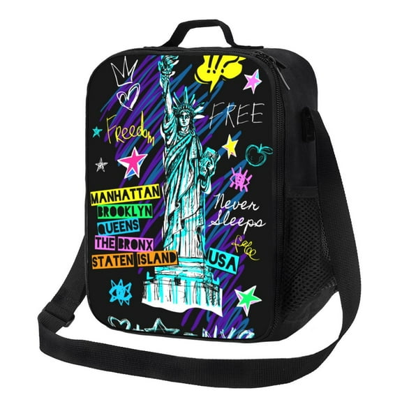 Rateoe New York City Lunch Bag Reusable Lunch Box with Shoulder Straps for Men Women Insulated Portable Lunchbox for adults Suitable for School Work Picnic
