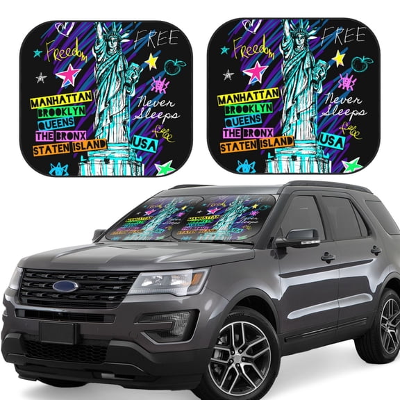 Rateoe New York City Pattern 2 Piece Car Windshield Sun Shade Foldable | Front Windshield Shade for Sun, Heat and UV Rays | Sunshade for Car Front Window-Medium