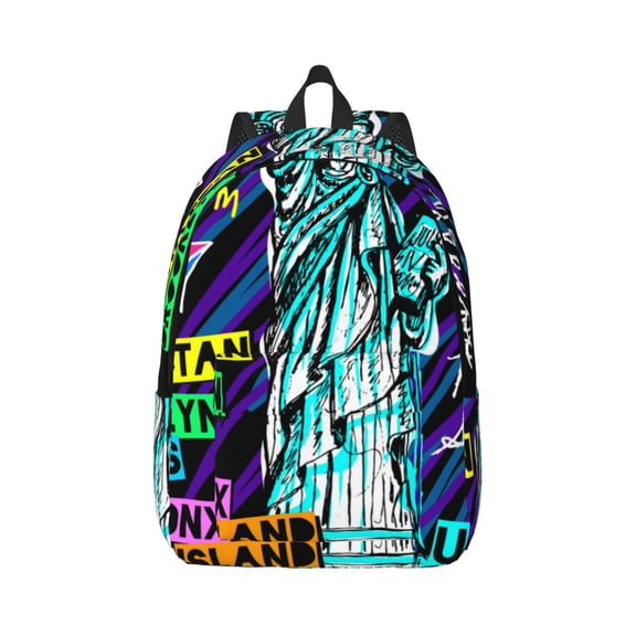 Rateoe New York City Pattern Canvas College Laptop Backpack,Travel Daypack,Durable Rucksack Travel Notebook Bag School Backpack Book Bag for Men Women-Medium