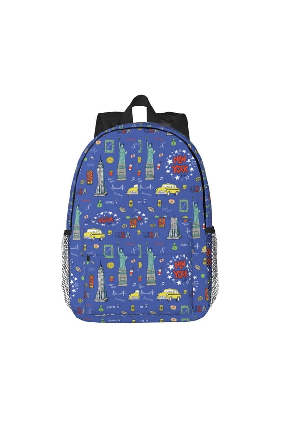 New-York City Pattern Student Backpack Water-resistant Backpack 15-inch Laptop Backpack Lightweight Adjustable School Backpack