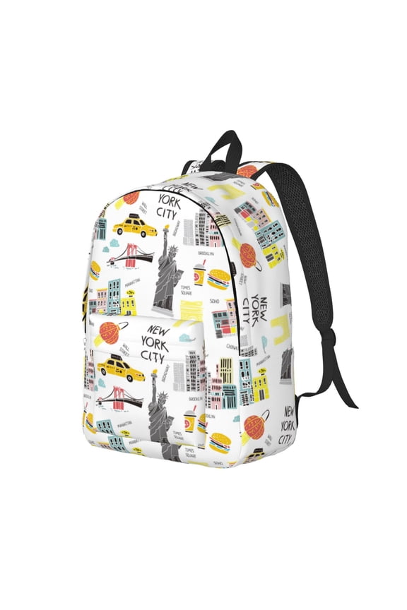 New York Pattern Durable Canvas Backpack for Men & Women – Stylish & Lightweight – Adjustable Straps, Multiple Pockets – Fits 15-17 Inch LaptopsSmall