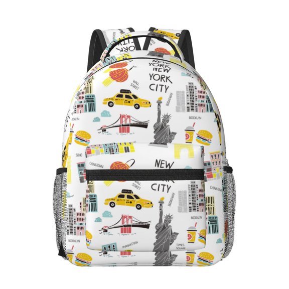 Rateoe New York Pattern Durable Student Backpack Laptop Bag- Ergonomic Design, Waterproof Twill Fabric - Ideal for School, Travel, and Outdoor Activities