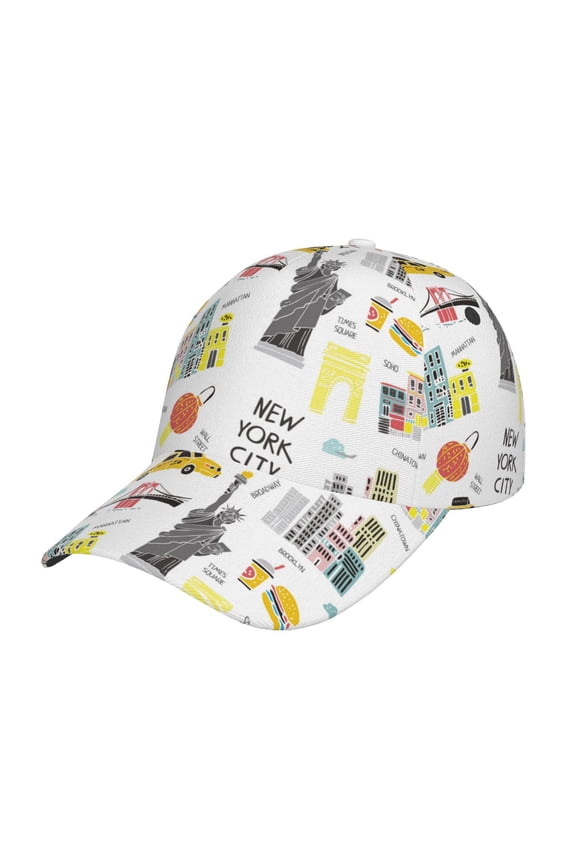 New York Pattern Mens Baseball Cap Adjustable Curved Brim Hat, Soft Cotton Sports Cap for Outdoor, Casual, and Everyday Wear, Comfortable & Breathable