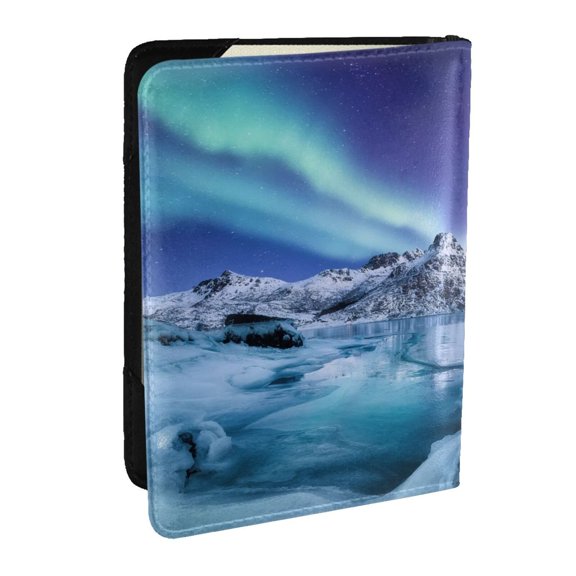 Rateoe Night At Lake Aurora 1 Pattern Passport Holder Wallet Leather Mulit-purpose Travel Wallet Credit Cards Case ,Passport Cover for Women Men-6.5 in