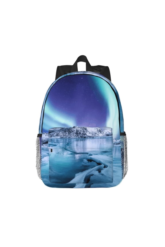 Night At Lake Aurora 1 Pattern Student Backpack Water-resistant Backpack 15-inch Laptop Backpack Lightweight Adjustable School Backpack
