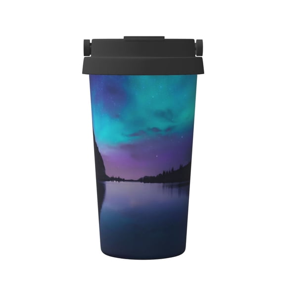 Rateoe Night At Lake Aurora Pattern Travel Coffee Mug Tumbler with Flip Lid | Reusable Insulated Stainless Steel Cold Brew Iced Coffee Cup Thermos