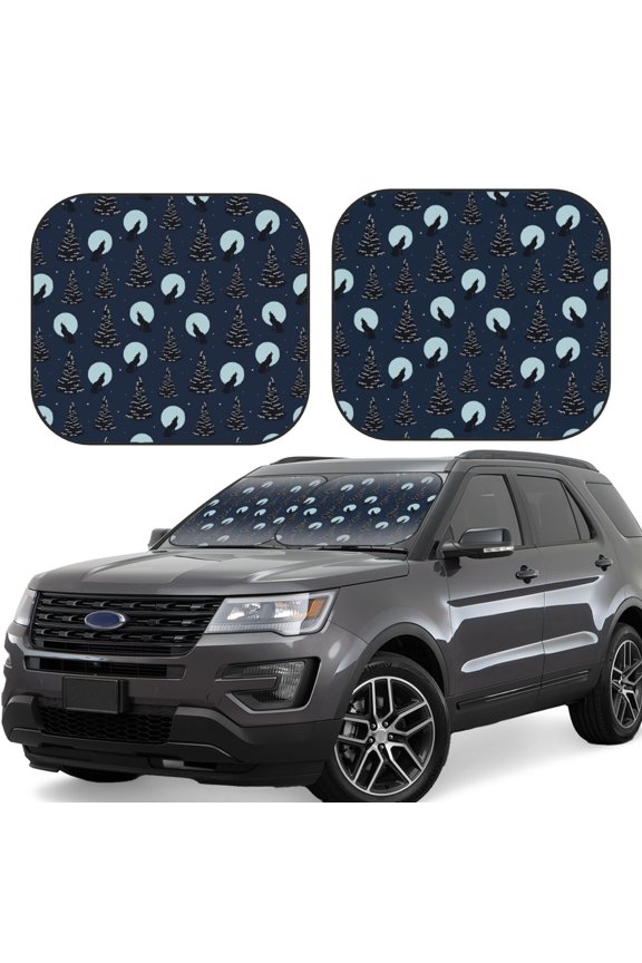 Night Forest Wolf Pattern 2 Piece Car Windshield Sun Shade Foldable | Front Windshield Shade for Sun, Heat and UV Rays | Sunshade for Car Front Window-Medium