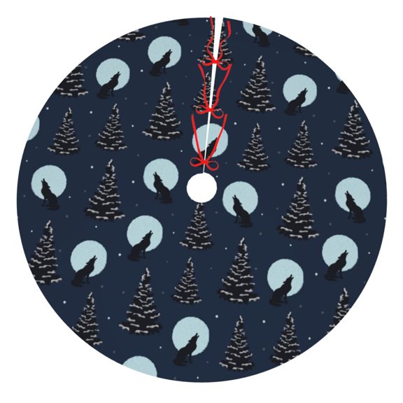 Rateoe Night Forest Wolf Print Christmas Tree Skirt 30" for Xmas Holiday New Year Party Circle Tree Mat Ornaments Decoration