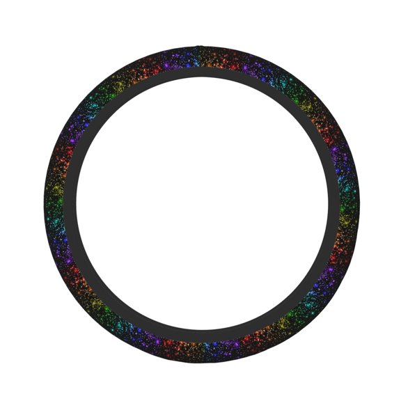 Rateoe Night Rainbow Sparkles Pattern Elastic Stretch Steering Wheel Cover, Universal 15 inch, Microfiber Breathable , Anti-Slip, Odorless, Easy Carry