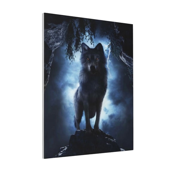 Rateoe Night Scene of Wolves Pattern Decorative Picture – Unique Modern Wall Art, Ready-to-Hang Canvas Print for Home (Vertical)