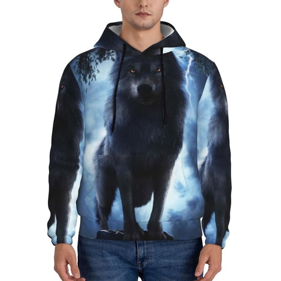 Rateoe Night Scene of Wolves Pattern Mens Hoodie, Pullover Hooded Sweatshirt, Kangaroo Pocket Hoodie Ideal for Daily Wear, Travel and Home-Large