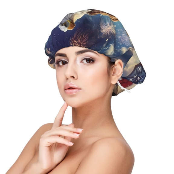 Rateoe Night Sky Bald Eagle Pattern Silk Satin Hair Bonnet for Sleeping, Adjustable Sleep Cap Turban for Women , Curly Straight Hair Long Large Braid