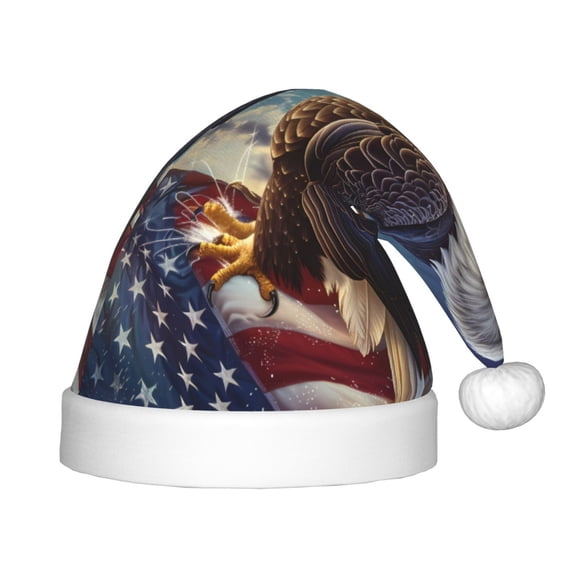 Rateoe Night Sky Bald Eagle Santa Hat Confortable Christmas Hat for Christmas Party Favors Fit for Kids
