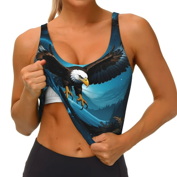 Rateoe Night Sky Forest Bald Eagle Print Womens' Sports Bras Scoop Neck Sports Vest- Padded U Back Seamless High Impact Support