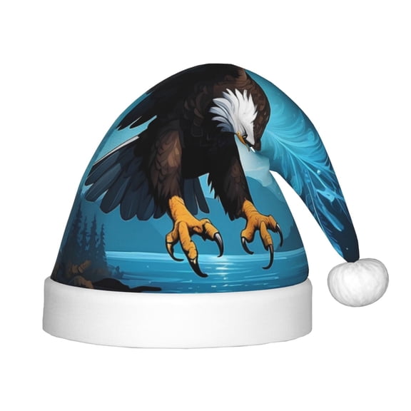 Rateoe Night Sky Forest Bald Eagle Santa Hat Confortable Christmas Hat for Christmas Party Favors Fit for Kids