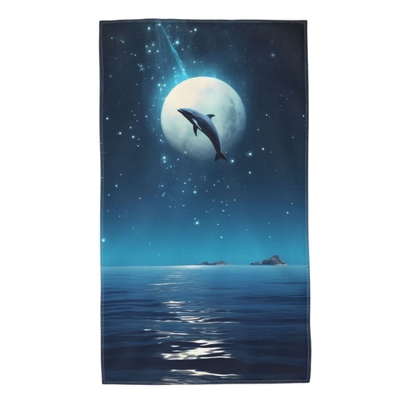 Rateoe Night Sky Moon Dolphin Pattern Microfiber Towel, Beach Towel, Pool Towel, Quick-dry Travel Towel, Soft and Plush towel, Absorbent Towel-27.5x16 Inch