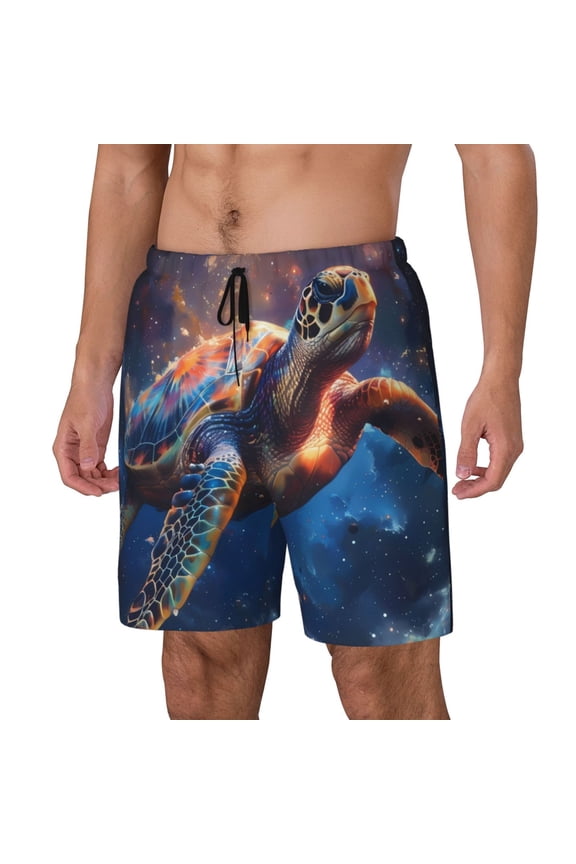 Night Sky Turtle Pattern Men’s Swim Shorts with Compression Liner – Double-Layered Quick-Dry Swimwear, Comfortable & Stretchy Beach Shorts-Medium