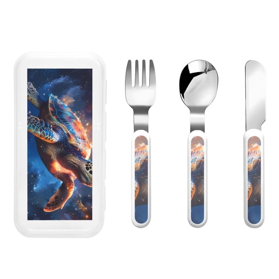 Rateoe Night Sky Turtle for Stainless Steel Kids Silverware Set - Child and Toddler Safe Flatware - Children's Knife, Fork And Spoon Set