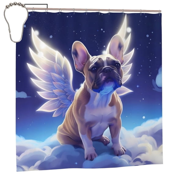 Rateoe Night Sky Winged French Bulldog Shower Curtain - Fancy Bathroom Shower Curtain Sets - Waterproof Shower Curtain with Hooks with 12 Plastic Hooks 72x72 Inches