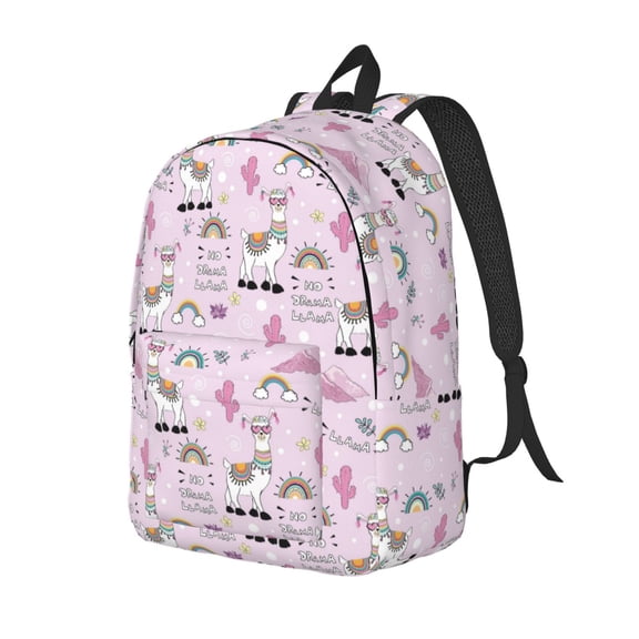 Rateoe No Drama Llama Pattern Durable Canvas Backpack for Men & Women – Stylish & Lightweight – Adjustable Straps, Multiple Pockets – Fits 15-17 Inch LaptopsSmall