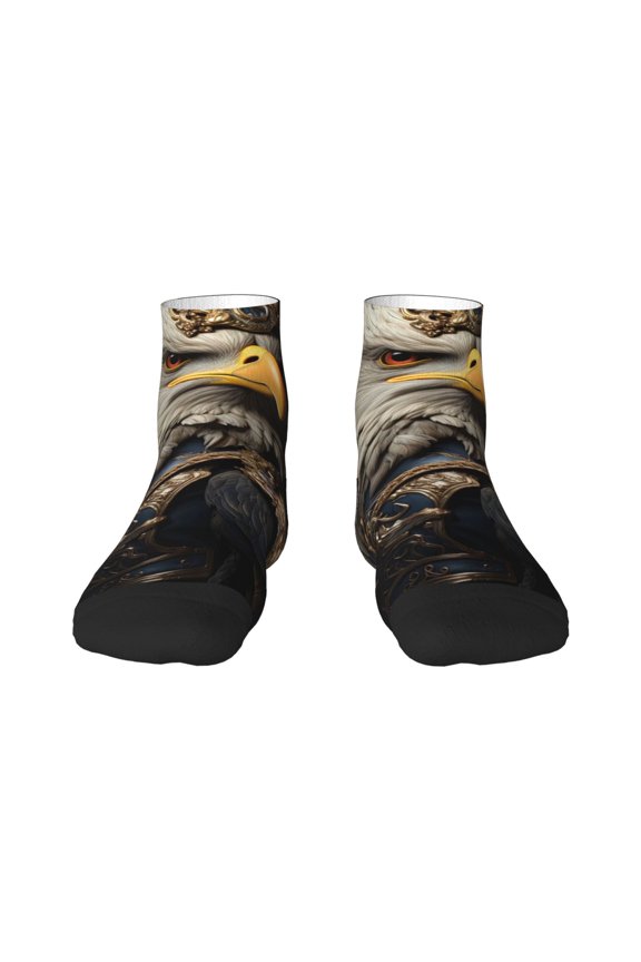 Noble Style Bald Eagle Pattern Quarter Crew Socks,Toe Seamed Ankle Socks,Cotton Cushioned Breathable Athletic Crew Sports Socks