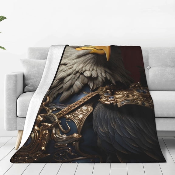 Rateoe Noble Style Bald Eagle Print Fuzzy Fleece Throw Blanket Extra Large,Super Soft,Fluffy and Warm Blankets for Couch,Bed,All Season Use (60"x50")