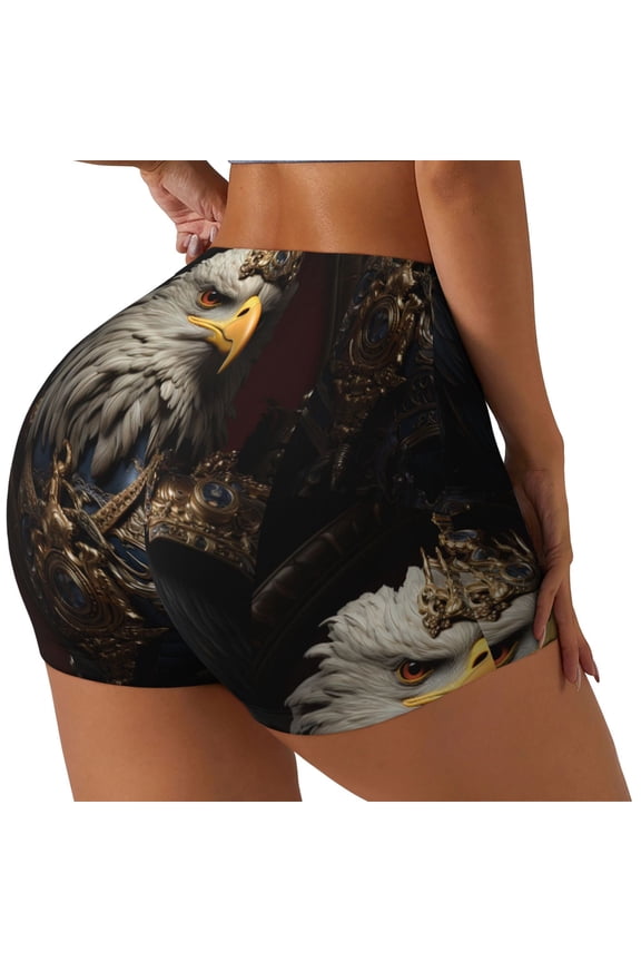 Noble Style Bald Eagle Printed Power Workout Shorts for Women Tummy Control Squat Proof Ribbed Thick Seamless Scrunch Active Short-XX-Large