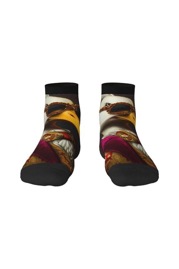 Noble Style Duck Pattern Quarter Crew Socks,Toe Seamed Ankle Socks,Cotton Cushioned Breathable Athletic Crew Sports Socks