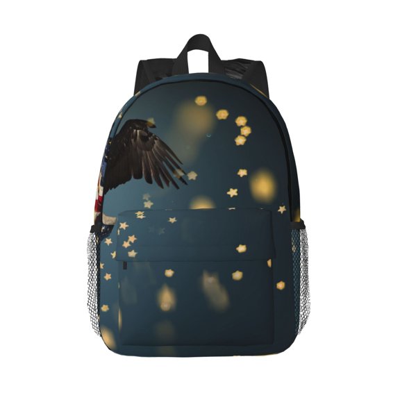 Rateoe North American Bald Eagle Pattern Student Backpack Water-resistant Backpack 15-inch Laptop Backpack Lightweight Adjustable School Backpack