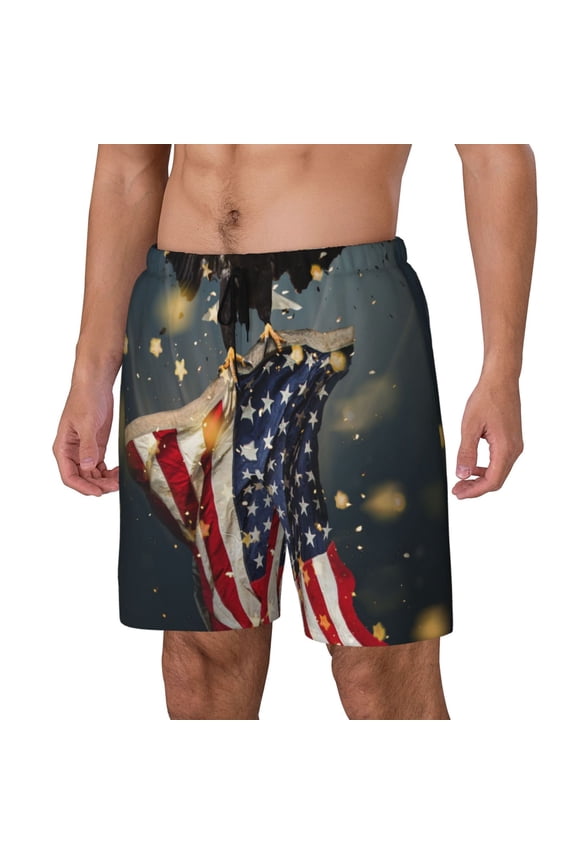 North American Bald Eagle1 Pattern Men’s Swim Shorts with Compression Liner – Double-Layered Quick-Dry Swimwear, Comfortable & Stretchy Beach Shorts-X-Large