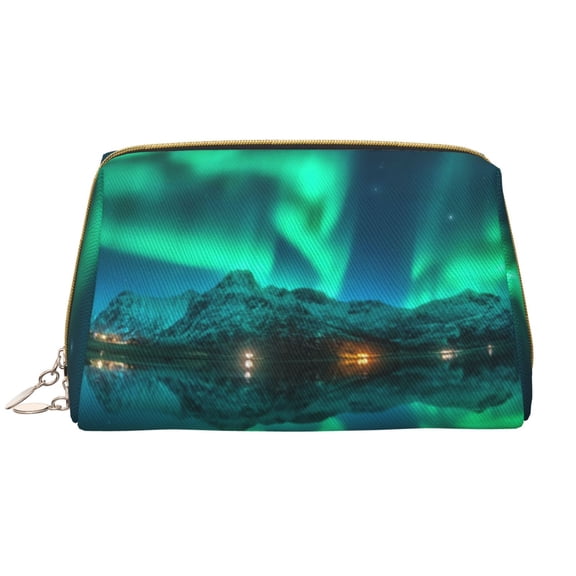 Rateoe Northern Lights for Travel Makeup Bag,Large Capacity Cosmetic Bags for Women,Waterproof Portable Pouch Open Flat Toiletry Bag Make up Organizer