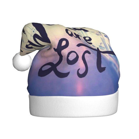 Rateoe Not All Those Who Wander Are Lost Pattern Santa Hat Christmas Hats for Adults, Holiday Unisex Velvet Comfort Xmas Hat for Women Men