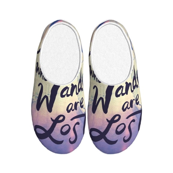 Rateoe Not All Those Who Wander Are Lost Print Women's Men's Cotton Knit Slippers Lightweight Memory Foam Indoor House Shoes with Anti-Skid Sole-39/40