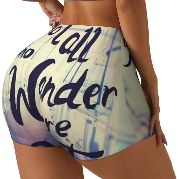 Rateoe Not All Those Who Wander Are Lost Printed Power Workout Shorts for Women Tummy Control Squat Proof Ribbed Thick Seamless Scrunch Active Short-Large